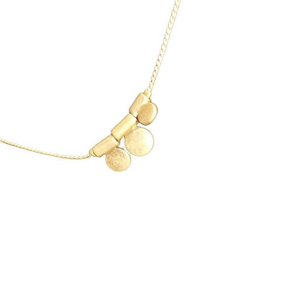 Long Gold tone flat disk necklace - Picture 2 of 4